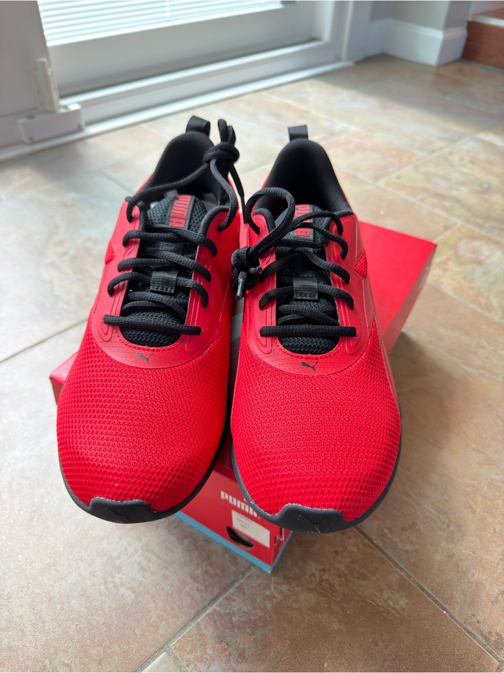 Puma Red and Black Mesh Running Shoes
